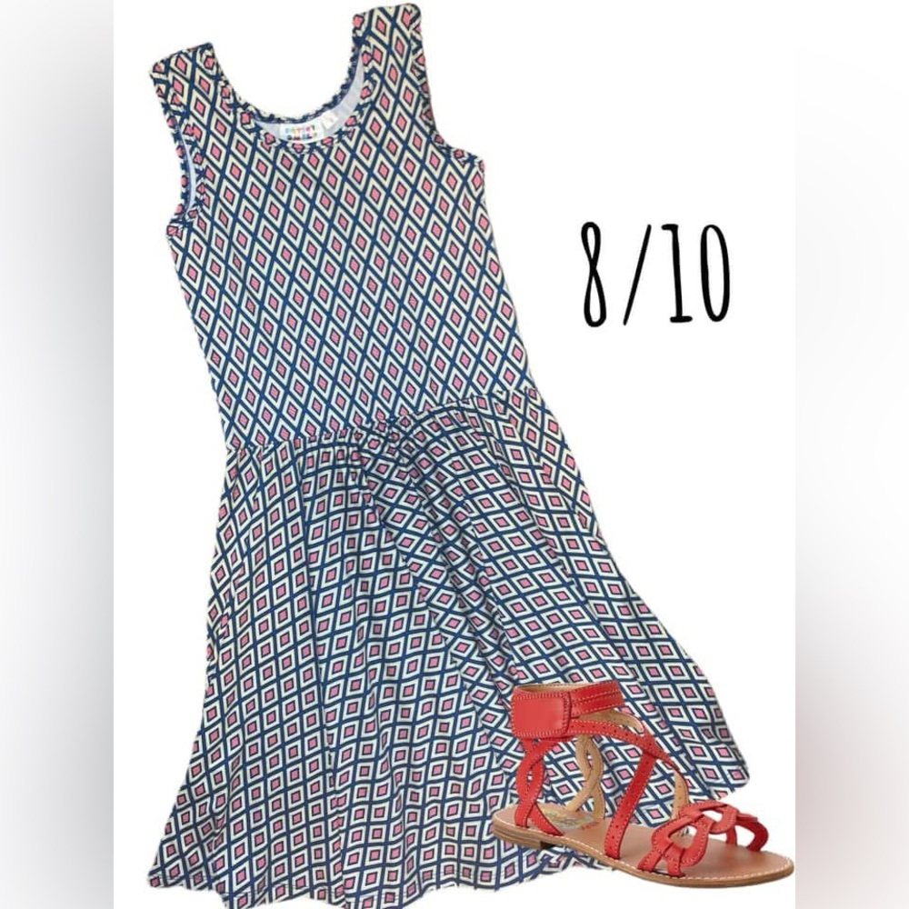 DotDotSmile Stylish Geometric Kids Dress - Red and Blue